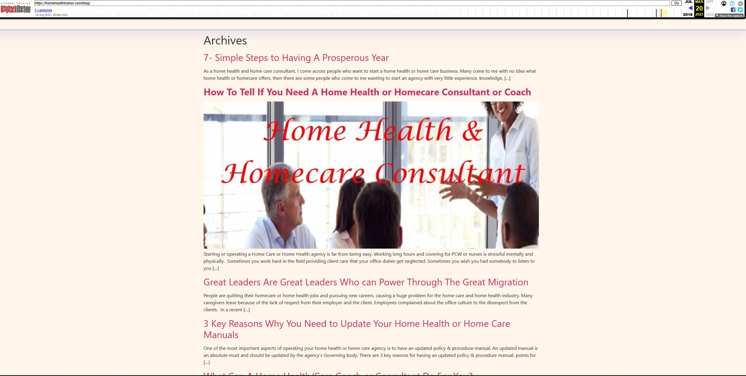 The old blog archive: red headings on a pale pink background