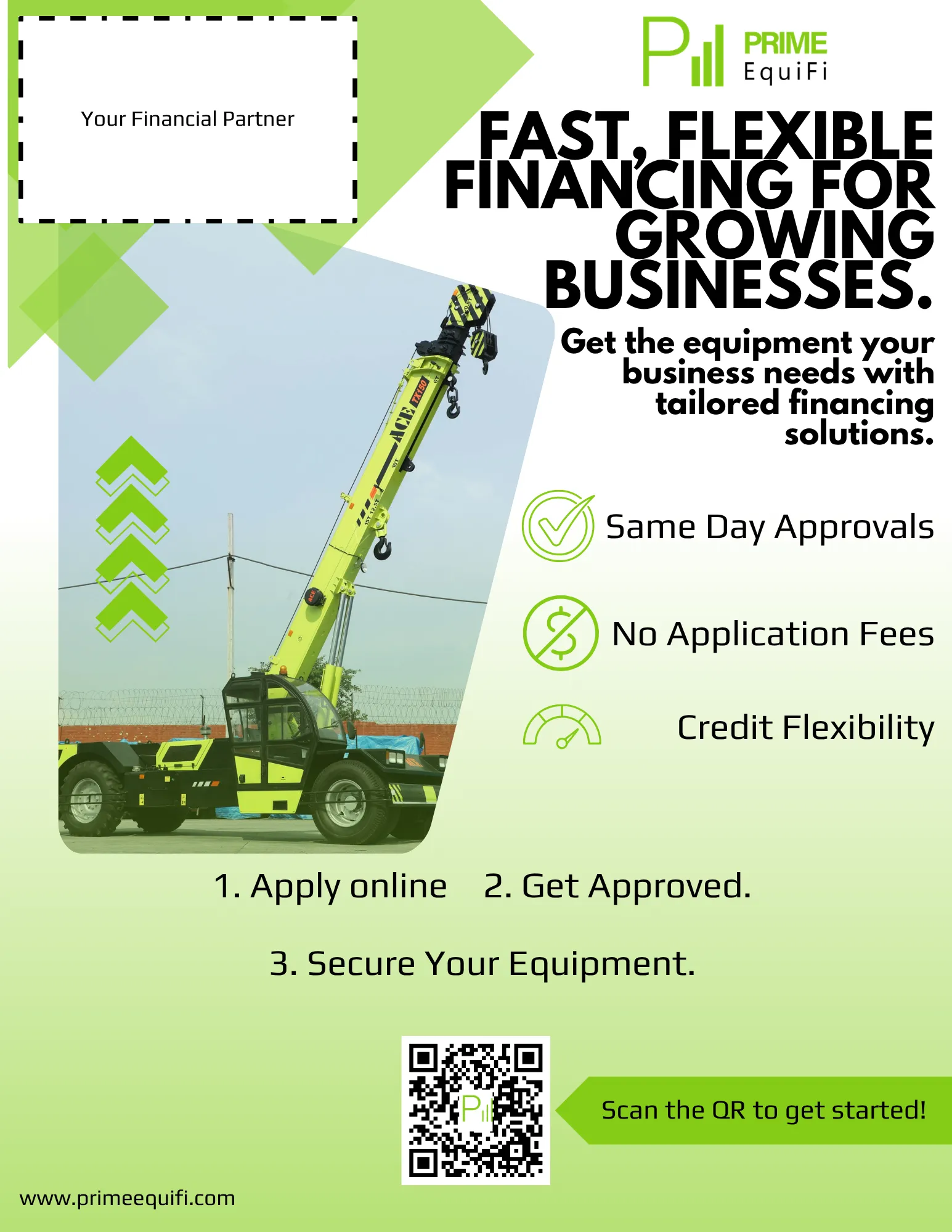 PrimeEquiFi flyer: fast, flexible financing for growing businesses