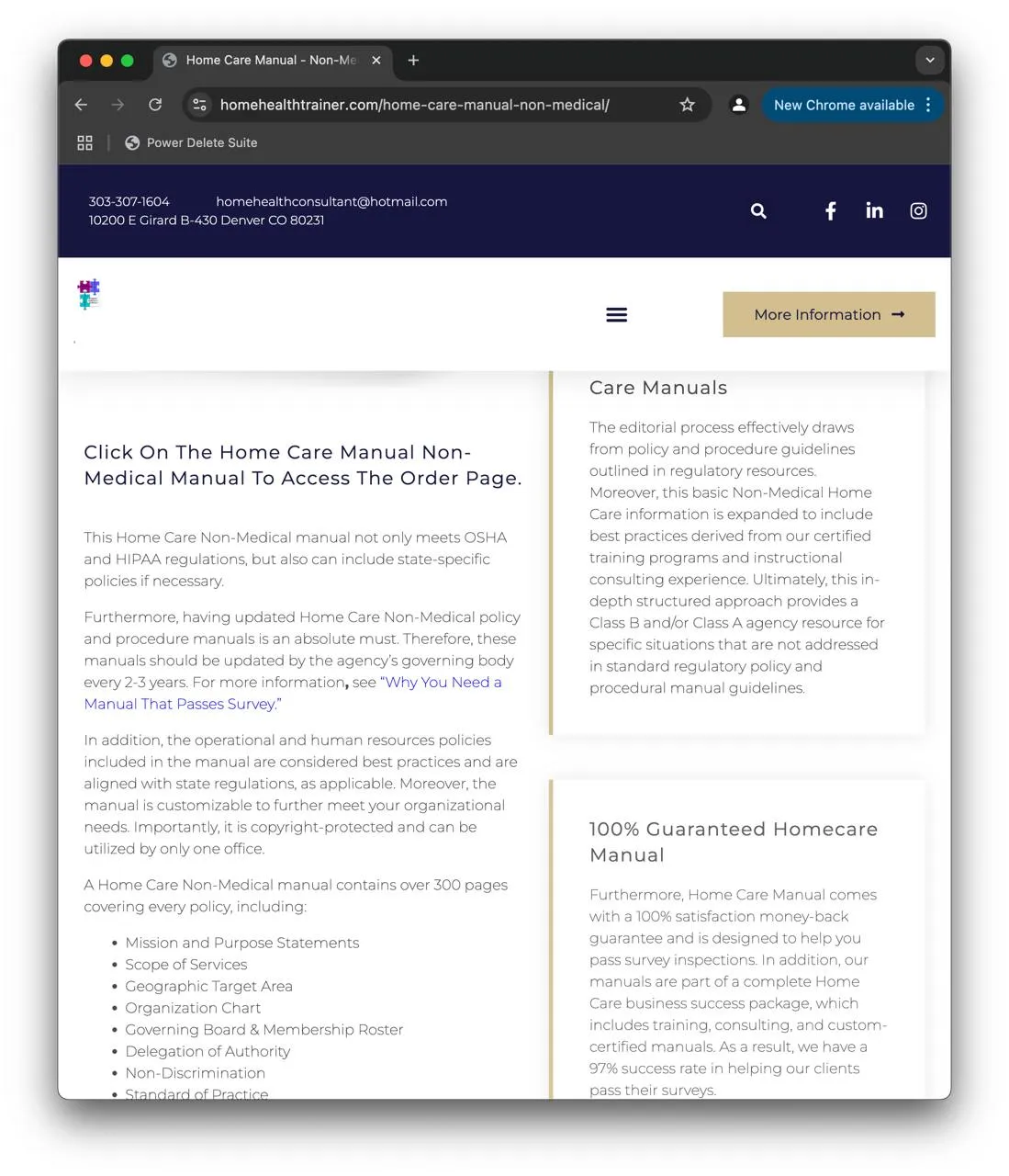 The old manual page: a hotmail address and an instruction to click through to an order page
