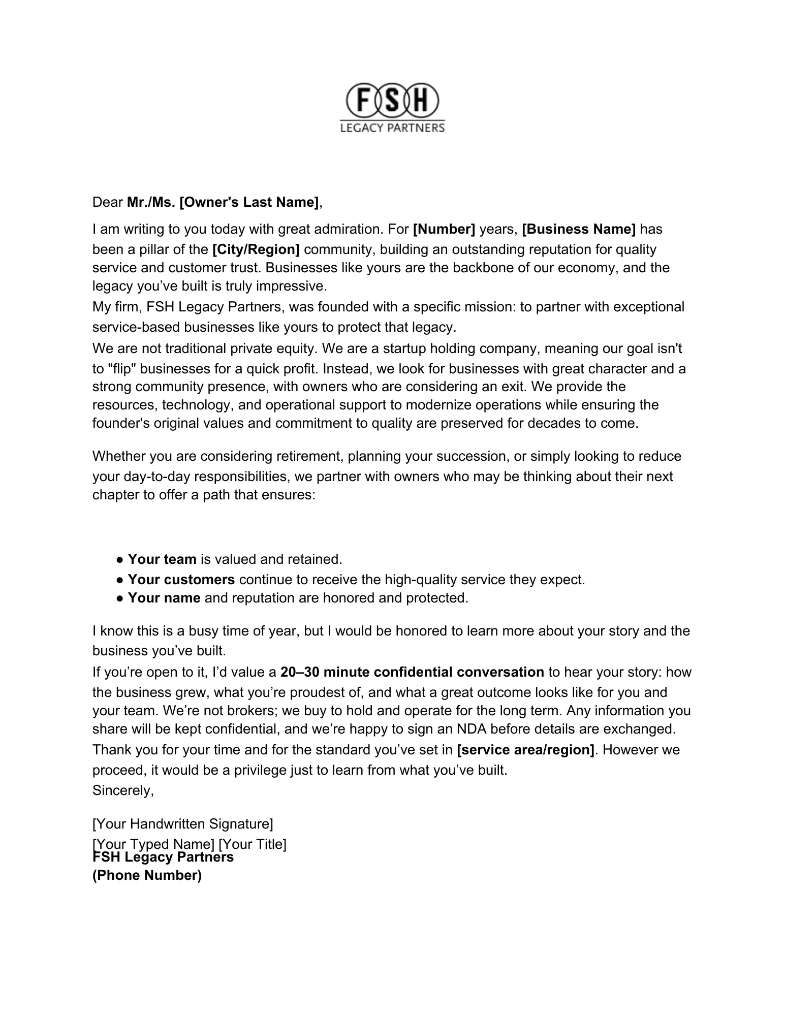Template outreach letter to business owners