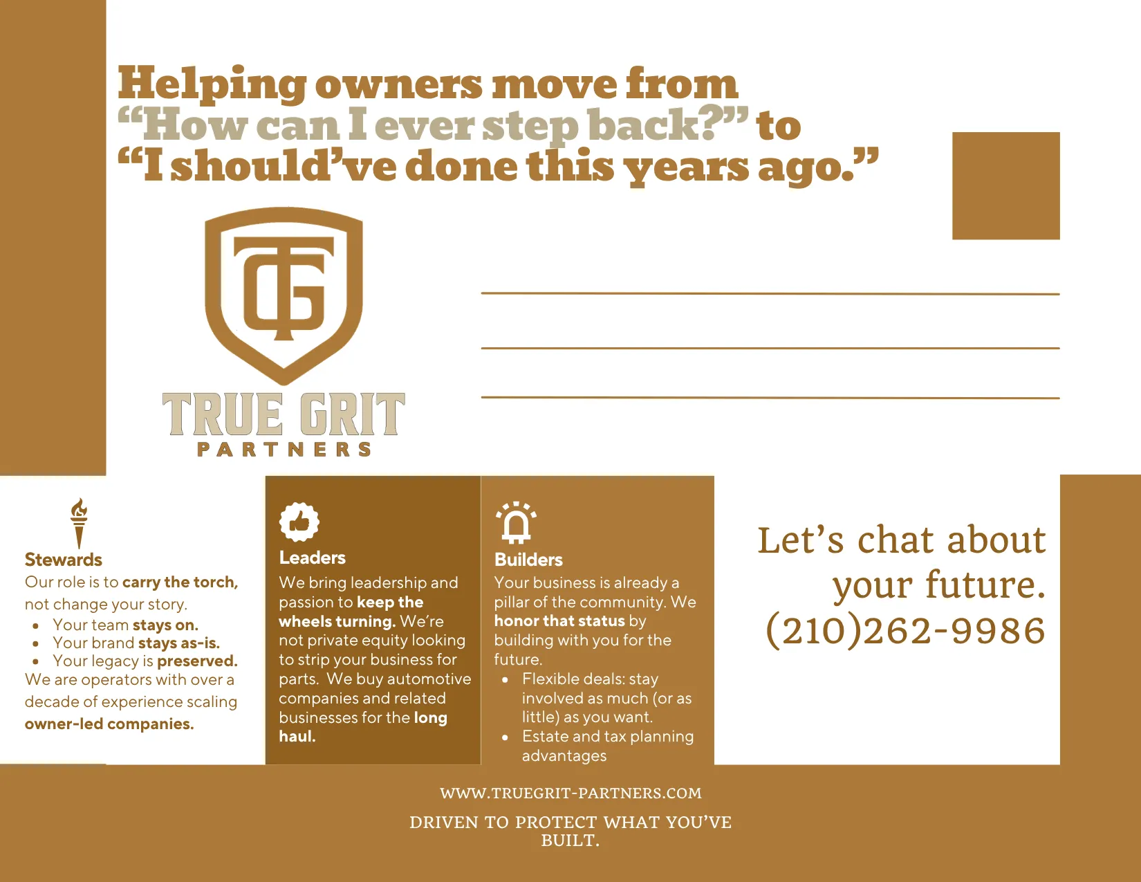 Mailer: helping owners move from how can I ever step back