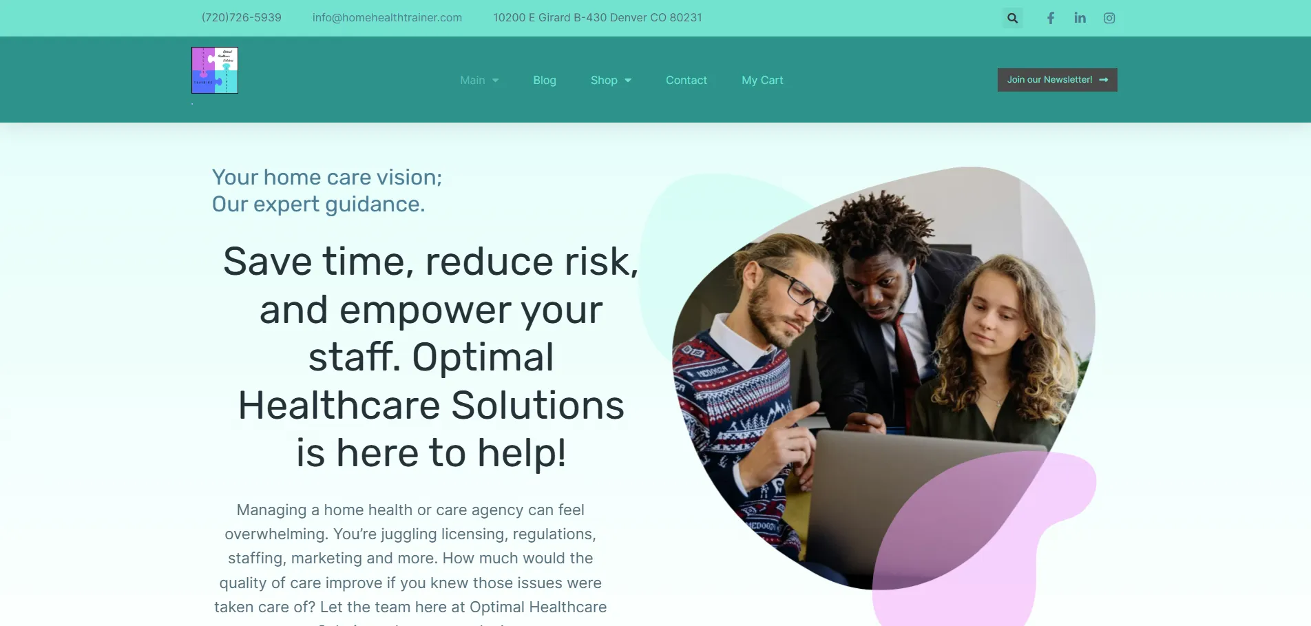 The rebuilt homepage: teal header, a clear headline and a call to action