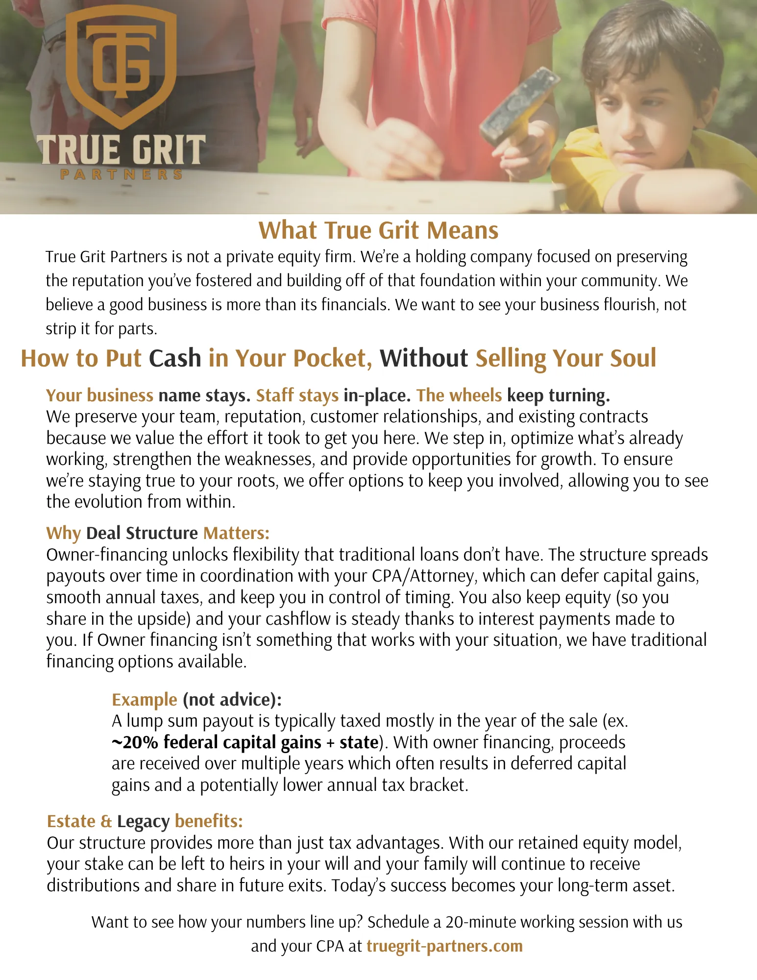 Tech sheet explaining what True Grit means and the deal structure
